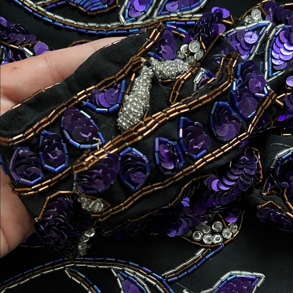 Vintage Lawrence Kazar Sequin Beaded Embellished Silk Blouse Purple in M - Picture 14 of 16